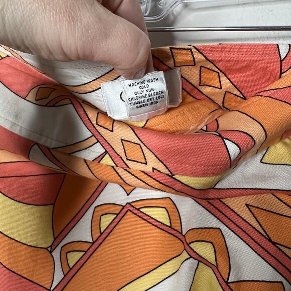 Talbots Skirt Womens 16 Orange Yellow Geometric Abstract Print Stretch Cotton - Picture 6 of 10